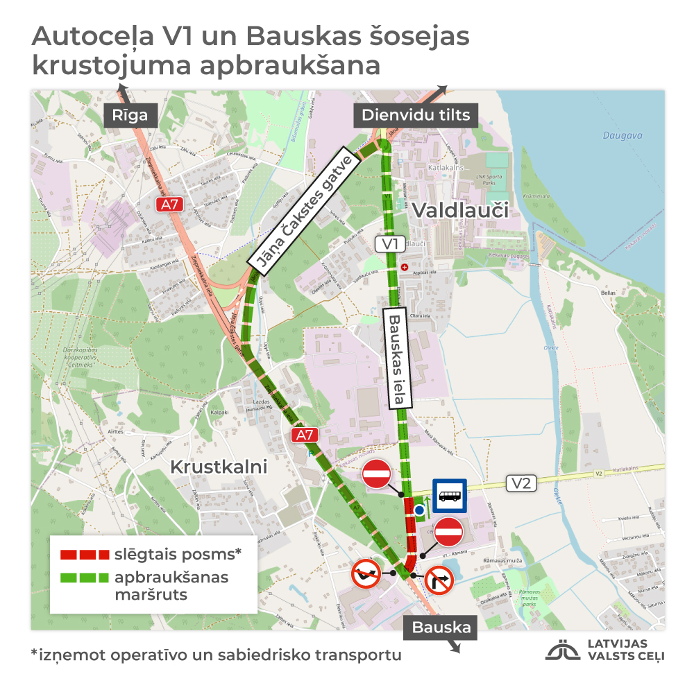 Slēdz satiksmi V1 un Bauskas šosejas krustojumā