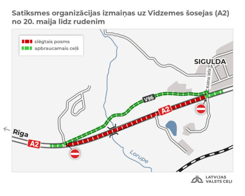 Slēgs satiksmi uz Vidzemes šosejas pie Lorupes gravas