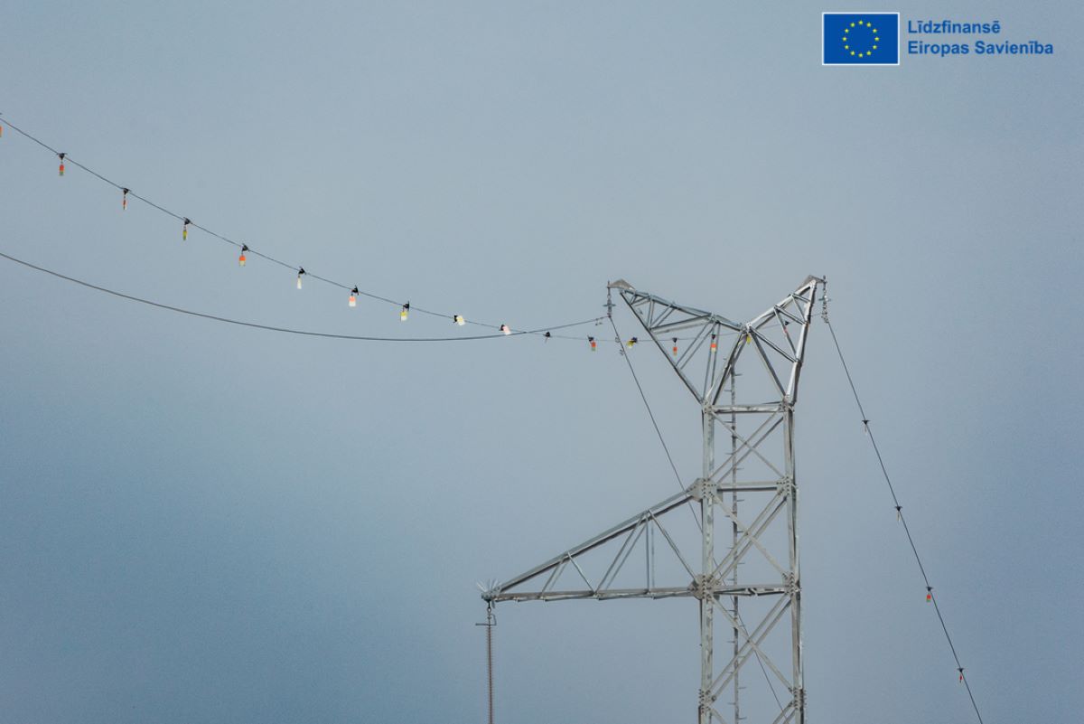 Uzstādītas putnu novirzīšanas zīmes uz elektrolīnijas no Valmieras uz Tsirgulinu