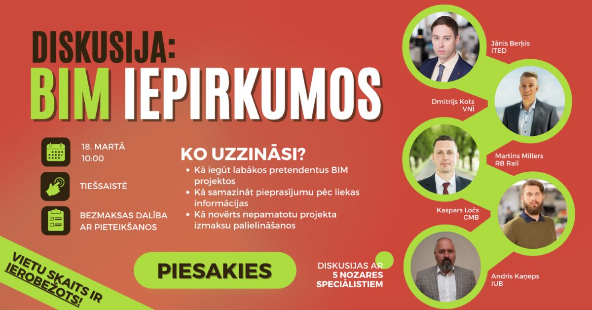 Aicina uz tiešsaistes diskusiju par pretendentu izvēli BIM projektos