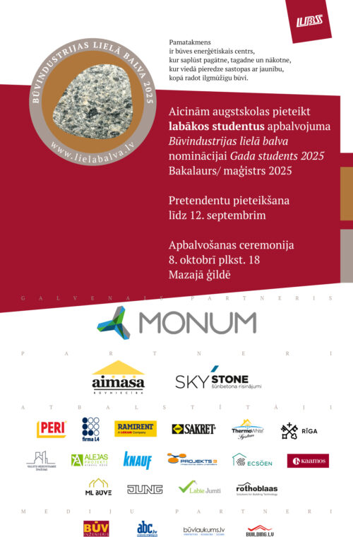 Aicinām augstskolas pieteikt izcilākos studentus Būvindustrijas lielajai balvai