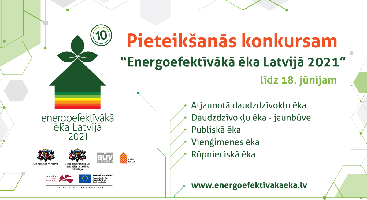 Vēl mēnesi var pieteikt dalību konkursā “Energoefektīvākā ēka Latvijā 2021”