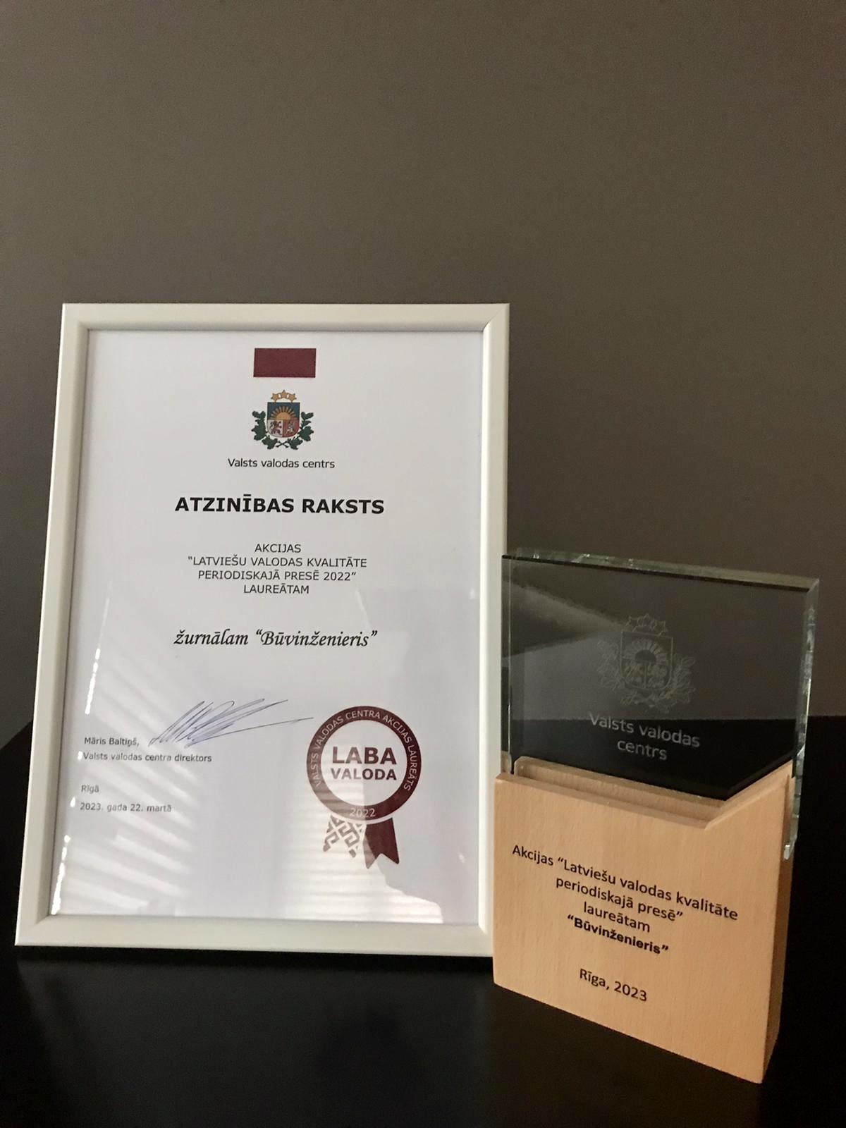 “Būvinženierim” jau piekto gadu “Labas valodas” zīmols