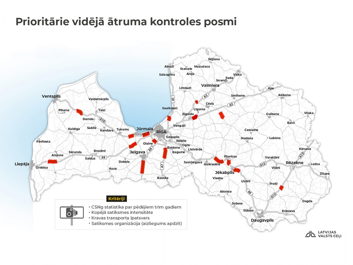 Plānoti 16 vidējā ātruma kontroles posmi uz ceļiem