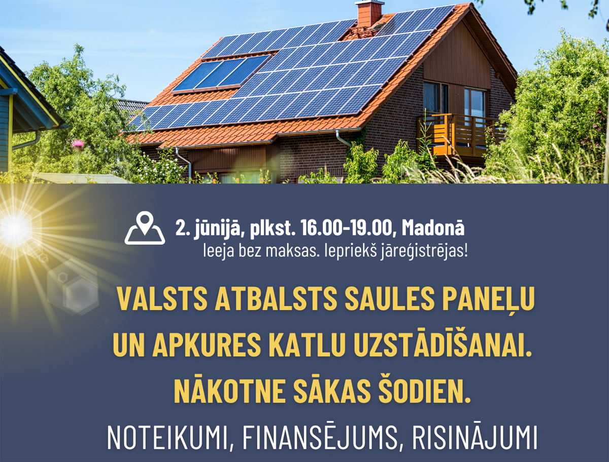 Notiks seminārs par saules paneļu uzstādīšanu un apkures katlu nomaiņu