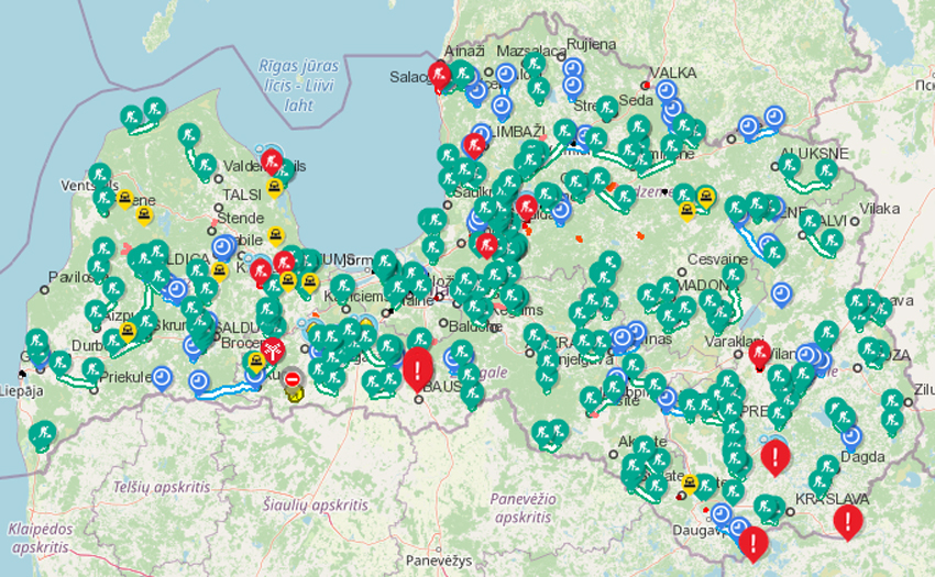 Publicēta karte ar plānotajiem autoceļu remontdarbiem