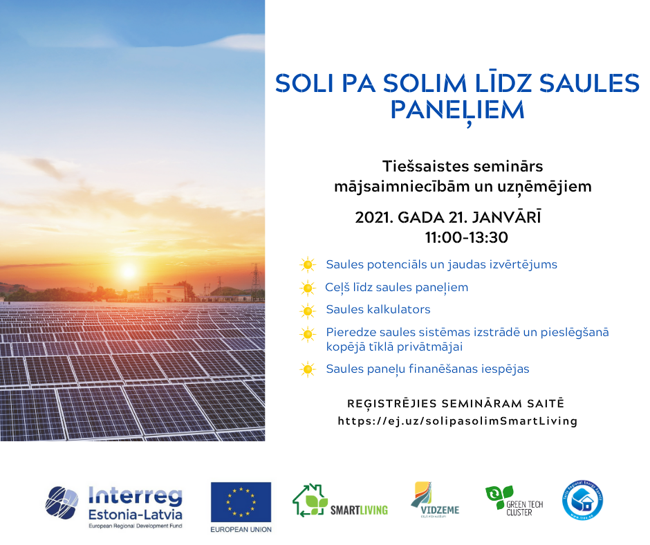 Notiks seminārs “Soli pa solim līdz saules paneļiem”