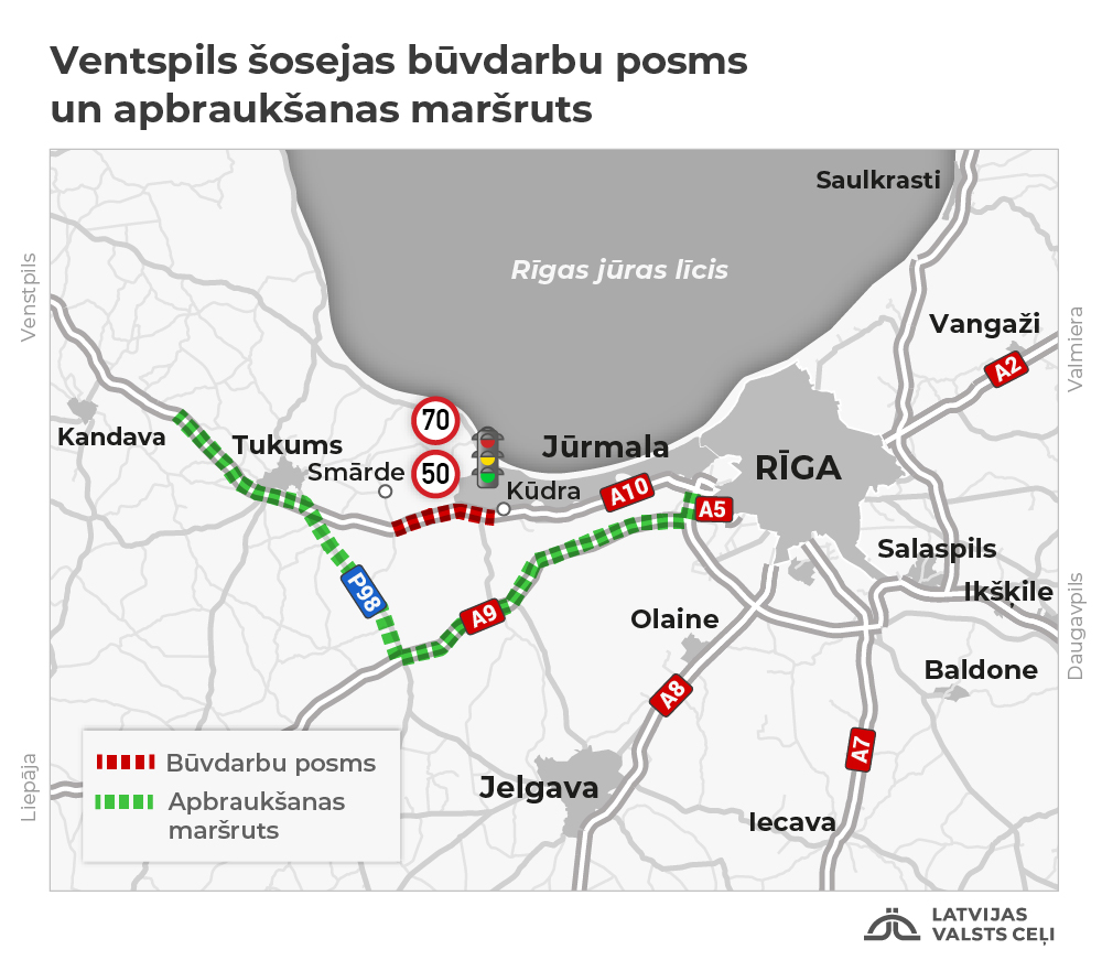 Jārēķinās ar satiksmes ierobežojumiem uz Ventspils šosejas