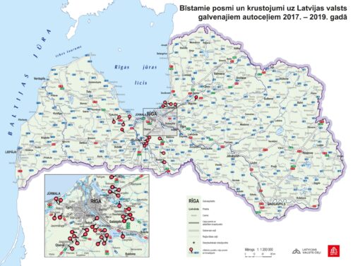 Melno punktu uz galvenajiem ceļiem par pusi mazāk